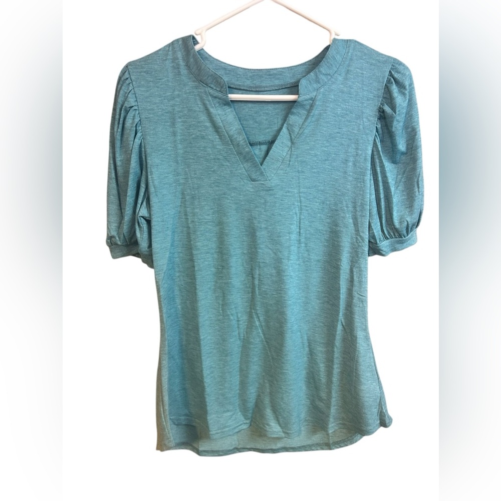 NWOT Womens Dressy Tops V-Neck Pleated Puff Short Sleeves Tees T-Shirts